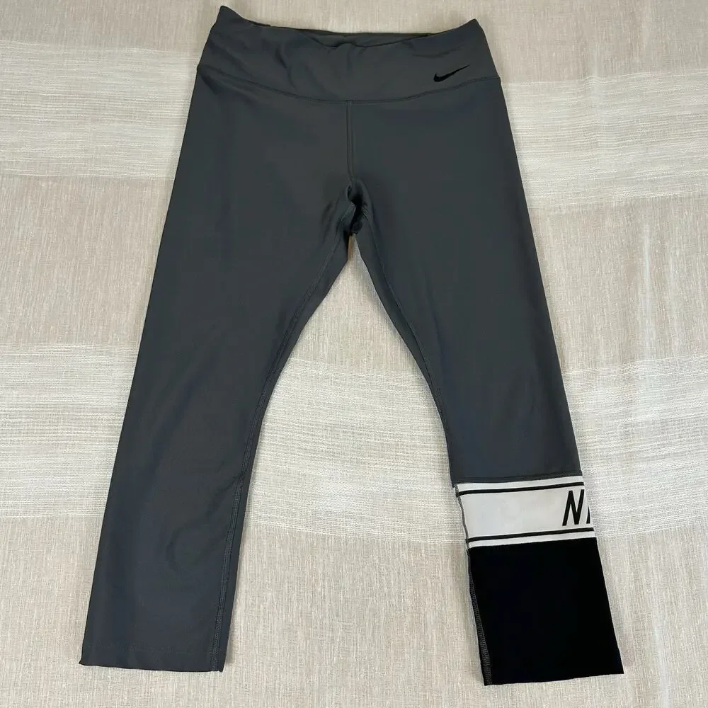 Nike Power Victory Medium Womens Gray Cropped‎ Dri Fit Athletic Leggings Pants M